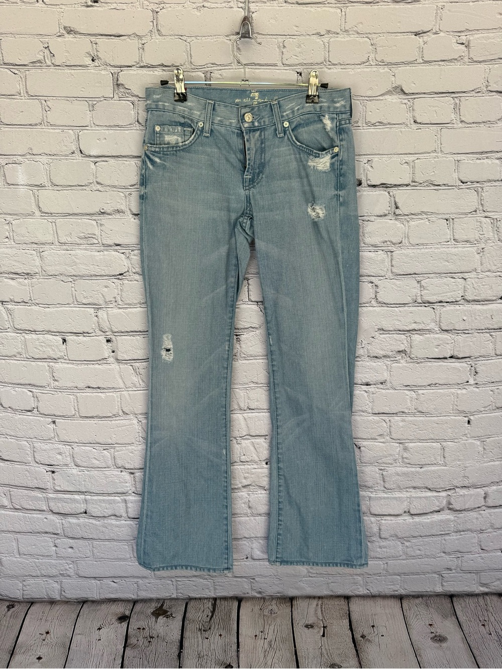 7 For All Mankind Light Blue Distressed Flare Jeans